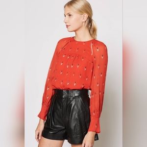 Joie Mosi Silk Cutout Metallic Blouse, Size S , color Red